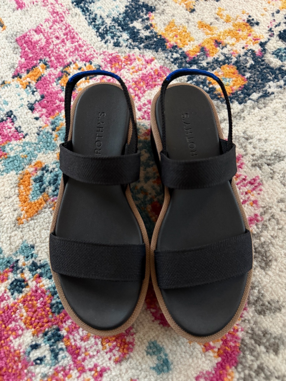 Rothy's The Lightweight Black Slingback Strappy Sandals Tan  7 Platform